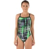 Speedo Womens Powerflex Eco Laser Sticks Flyback SwimsuitLaser Speedo Green