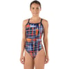 Speedo Womens Powerflex Eco Laser Sticks Flyback SwimsuitNavyOrange