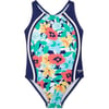 Speedo Girls Swimsuit One Piece Thick Strap Racer Back PrintedCollage Floral Splice