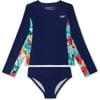 Speedo Girls Uv Swim Shirt Long Sleeve Rashguard SetPeacoat