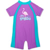 Speedo Kids Swimsuit One Piece Short Sleeve Rashguard Begin to Swim PrintAmethyst