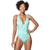 Speedo Womens Swimsuit One Piece VNeck Strappy Back Contemporary CutOcean Depths