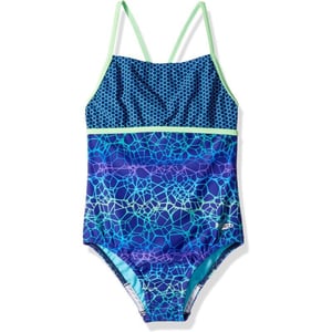 Speedo Girls Swimsuit One Piece Thin StrapsBlue HarmonyLime