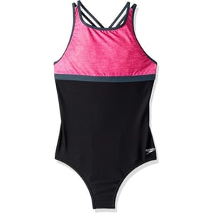 Speedo Girls Swimsuit One Piece Thin StrapsPinkBlack