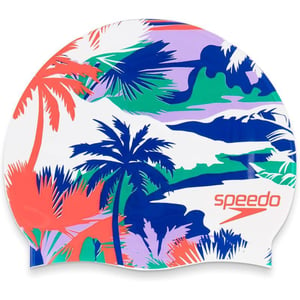 Speedo Swim Cap SiliconeWhite Multi Palms