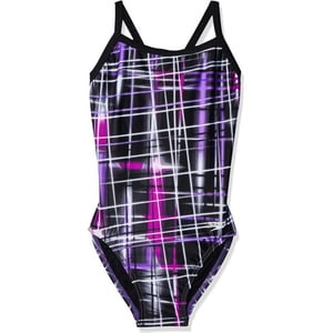 Speedo Womens Powerflex Eco Laser Sticks Flyback SwimsuitLaser Speedo Purple