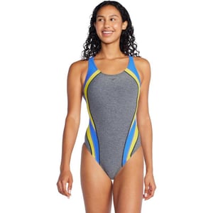 Speedo Womens Swimsuit One Piece Creora Highclo Quantum Splice High Cut SolidHeather Jet Black