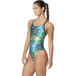 Speedo Womens Swimsuit One Piece Prolt Volt Back PrintedModern Matrix Blue