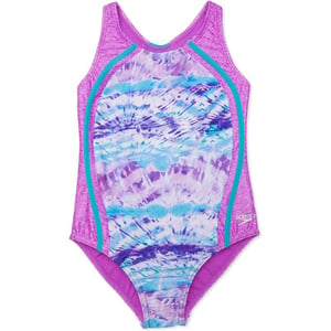 Speedo Girls Swimsuit One Piece Thick Strap Racer Back PrintedByzantium