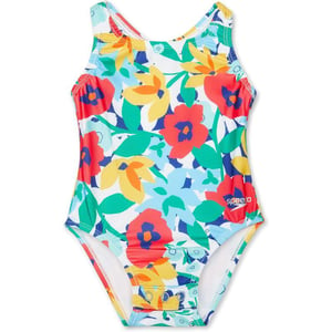 Speedo Girls Swimsuit One Piece Thick Strap Racer Back PrintedCollage Floral