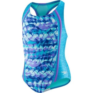 Speedo Girls Swimsuit One Piece Thick Strap Racer Back PrintedCyan