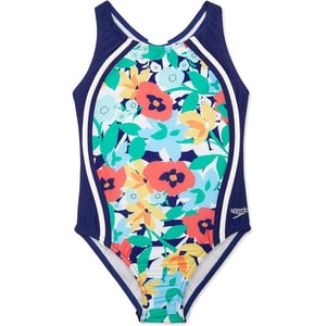 Speedo Girls Swimsuit One Piece Thick Strap Racer Back PrintedPeacoat