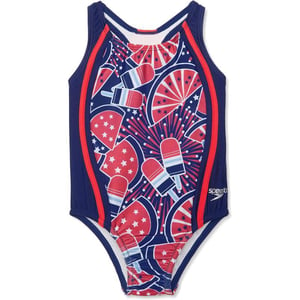 Speedo Girls Swimsuit One Piece Thick Strap Racer Back PrintedPicnic Popsicle Splice