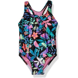 Speedo Girls Swimsuit One Piece Thick Strap Racer Back PrintedSpeedo Black Tie