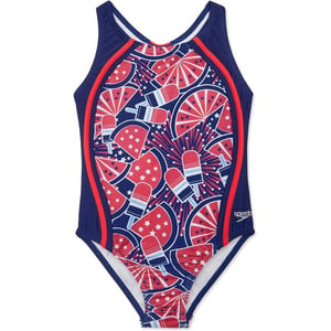 Speedo Girls Swimsuit One Piece Thick Strap Racer Back PrintedSpeedo Red