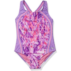 Speedo Girls Swimsuit One Piece Thick Strap Racer Back PrintedSweet Taro Splice