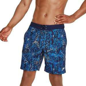 Mens Swim Trunk Knee Length Boardshort Bondi Printed18 Spray Vallarta Blue