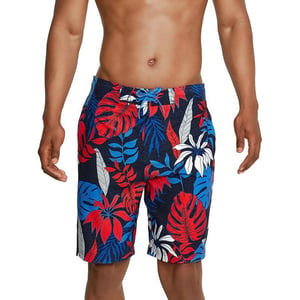 Mens Swim Trunk Knee Length Boardshort Bondi Printed20 Hothouse RedWhiteBlue