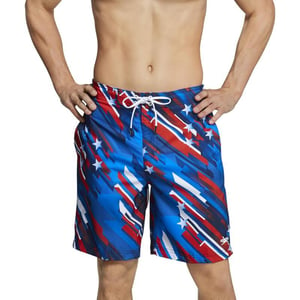 Mens Swim Trunk Knee Length Boardshort Bondi PrintedRedWhiteBlue