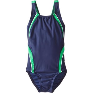 Speedo Big Girls Taper Splice Pulse Back SwimsuitBig Girls GreenBlue