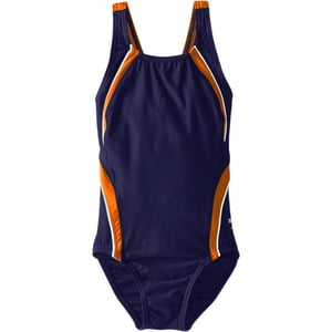 Speedo Big Girls Taper Splice Pulse Back SwimsuitBig Girls OrangeNavy