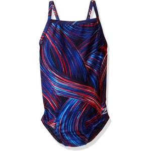 Speedo Girls Endurance Turbo Stroke Drop Back SwimsuitTurbo NavyRedWhite