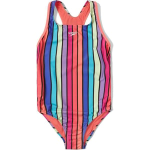 Speedo Girls Swimsuit One Piece Closed RacerbackRainbow Stripe Anthracite