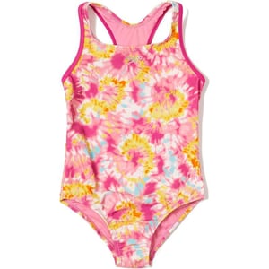 Speedo Girls Swimsuit One Piece Closed RacerbackTie Dye Pink Cosmos