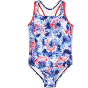 Speedo Girls Swimsuit One Piece Closed RacerbackTie Dye RedWhiteBlue