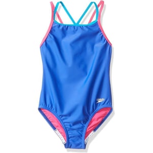 Speedo Girls Swimsuit One Piece Solid Cross Back Multi StrapsDark Peri