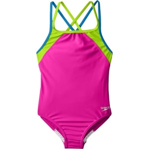 Speedo Girls Swimsuit One Piece Solid Cross Back Multi StrapsNew Blush