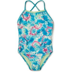 Speedo Girls Swimsuit One Piece Solid Cross Back Multi StrapsTie Dye Blue Atoll