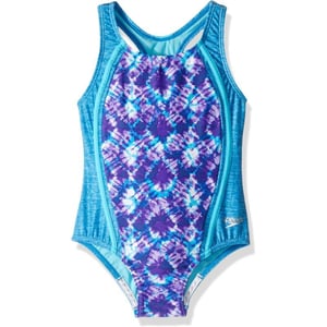 Speedo Girls Swimsuit One Piece Thick Strap Racer Back PrintedDiscontinuedDeep Sapphire