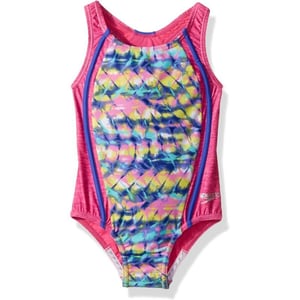 Speedo Girls Swimsuit One Piece Thick Strap Racer Back PrintedDiscontinuedPink