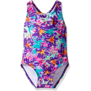 Speedo Girls Swimsuit One Piece Thick Strap Racer Back PrintedDiscontinuedSpeedo Purple