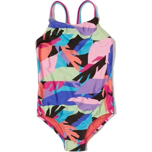 Speedo Girls Swimsuit One Piece Thin StrapsBlock Tropics Anthracite