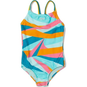 Speedo Girls Swimsuit One Piece Thin StrapsWavy Enamal Blue