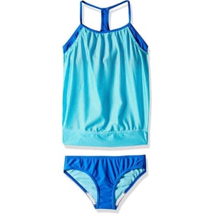 Speedo Girls Swimsuit Two Piece Tankini Mesh Blouse Thin StrapDiscontinuedAzure Aqua