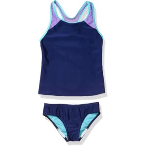 Speedo Girls Swimsuit Two Piece Tankini Mesh Thick StrapBlue Harmony Mesh