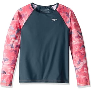 Speedo Girls Uv Swim Shirt Long Sleeve RashguardAsphaltPink