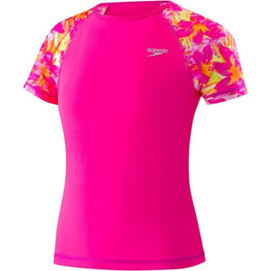 Speedo Girls Uv Swim Shirt Short Sleeve Printed Rashguard  Manufacturer DiscontinuedElectric Pink