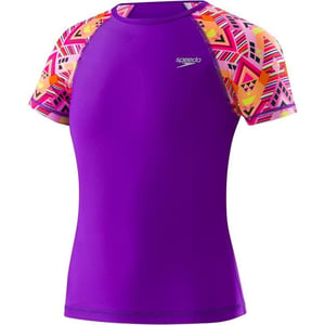 Speedo Girls Uv Swim Shirt Short Sleeve Printed Rashguard  Manufacturer DiscontinuedPlumtastic