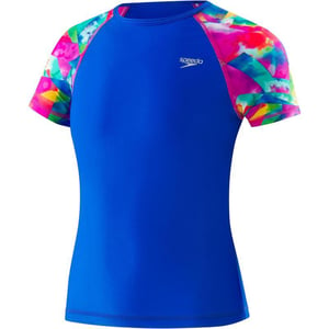 Speedo Girls Uv Swim Shirt Short Sleeve Printed Rashguard  Manufacturer DiscontinuedRadiant Blue