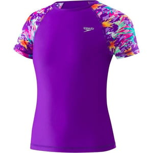 Speedo Girls Uv Swim Shirt Short Sleeve Printed Rashguard  Manufacturer DiscontinuedSpeedo Purple