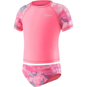 Speedo Girls Uv Swim Shirt Short Sleeve Rashguard SetDiscontinuedCoral