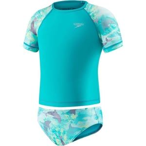 Speedo Girls Uv Swim Shirt Short Sleeve Rashguard SetDiscontinuedNew Turquoise