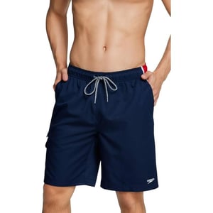 Speedo Mens Swim Trunk Knee Length Marina Edge SolidNavyRedWhite