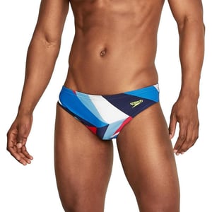 Speedo Mens Swimsuit Brief Creora Highclo PrintedDrift RedWhiteBlue