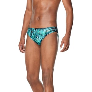 Speedo Mens Swimsuit Brief Creora Highclo PrintedThrowing Shade Aruba Blue