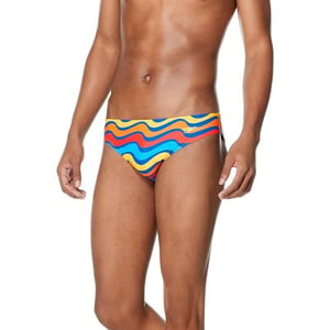 Speedo Mens Swimsuit Brief Creora Highclo PrintedWavy Vibrant Orange